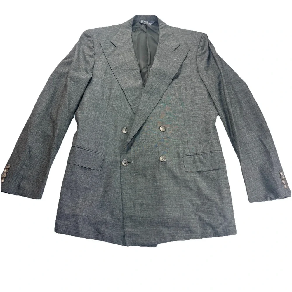 Vtg Polo Ralph Lauren Suit Jacket 42XL Relaxed Fit Double Breasted Wool 90s Gray